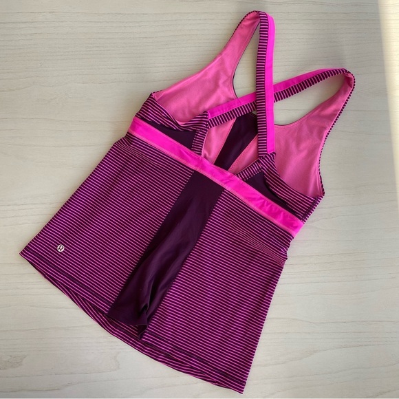 Lululemon Stuff Your Bra Tank II Hyper Stripe, Hot Pink/Maroon, Size M/L - Picture 5 of 15